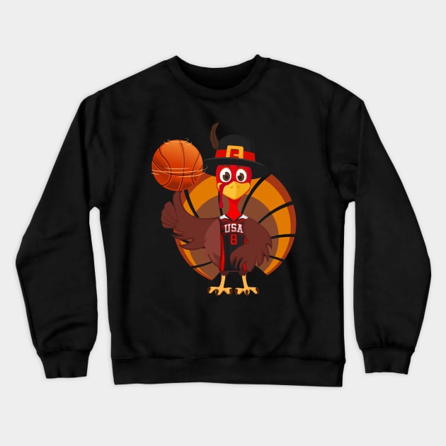 Funny Basketball Turkey Thanksgiving Crewneck Sweatshirt by NI78